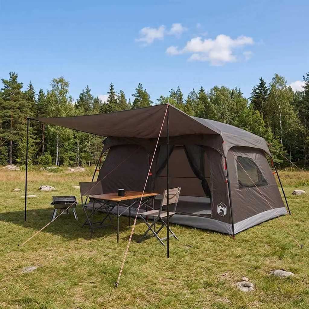 Tenda Familiare vidaXL per 10 Persone, Marrone e Grigio, in Poliestere e Acciaio
