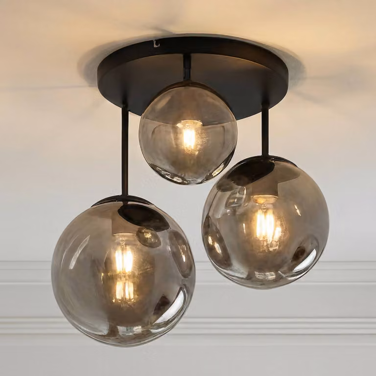 Plafoniera soffitto Teeja Lindby, dimmerabile, Nero, Soggiorno / Sala da pranzo, Vetro, Moderno, Plafoniera