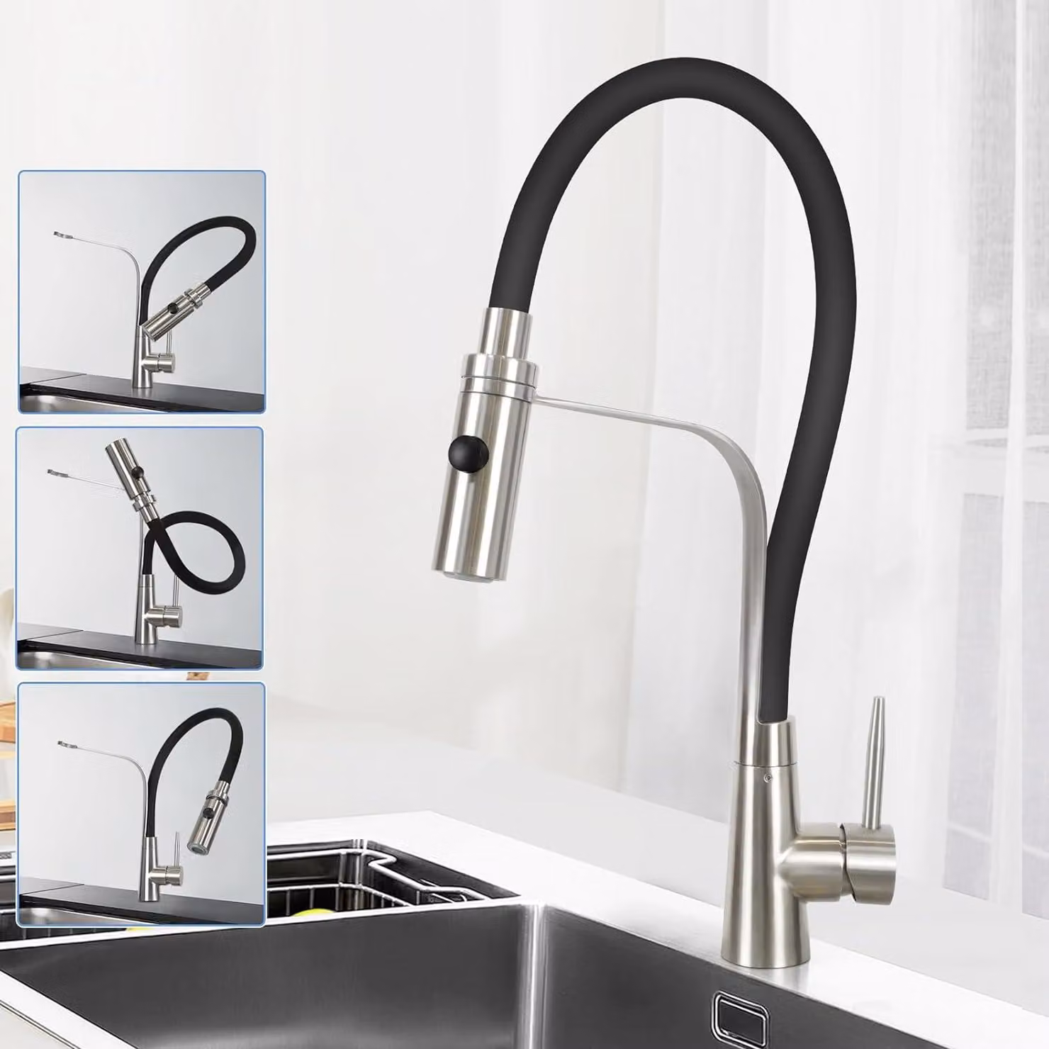 ZMH Rubinetteria Cucina miscelatore doccia nero Miscelatore lavello estraibile Miscelatore girevole a 360° Miscelatore flessibile per lavelli bagno