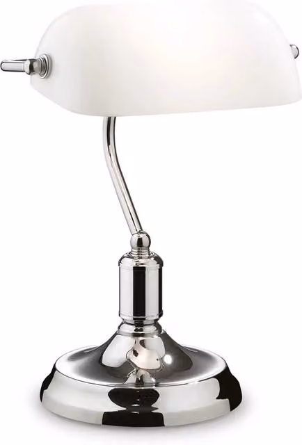 Lampada da scrivania IDEAL LUX Lawyer in metallo e vetro cromato e bianco con attacco E27