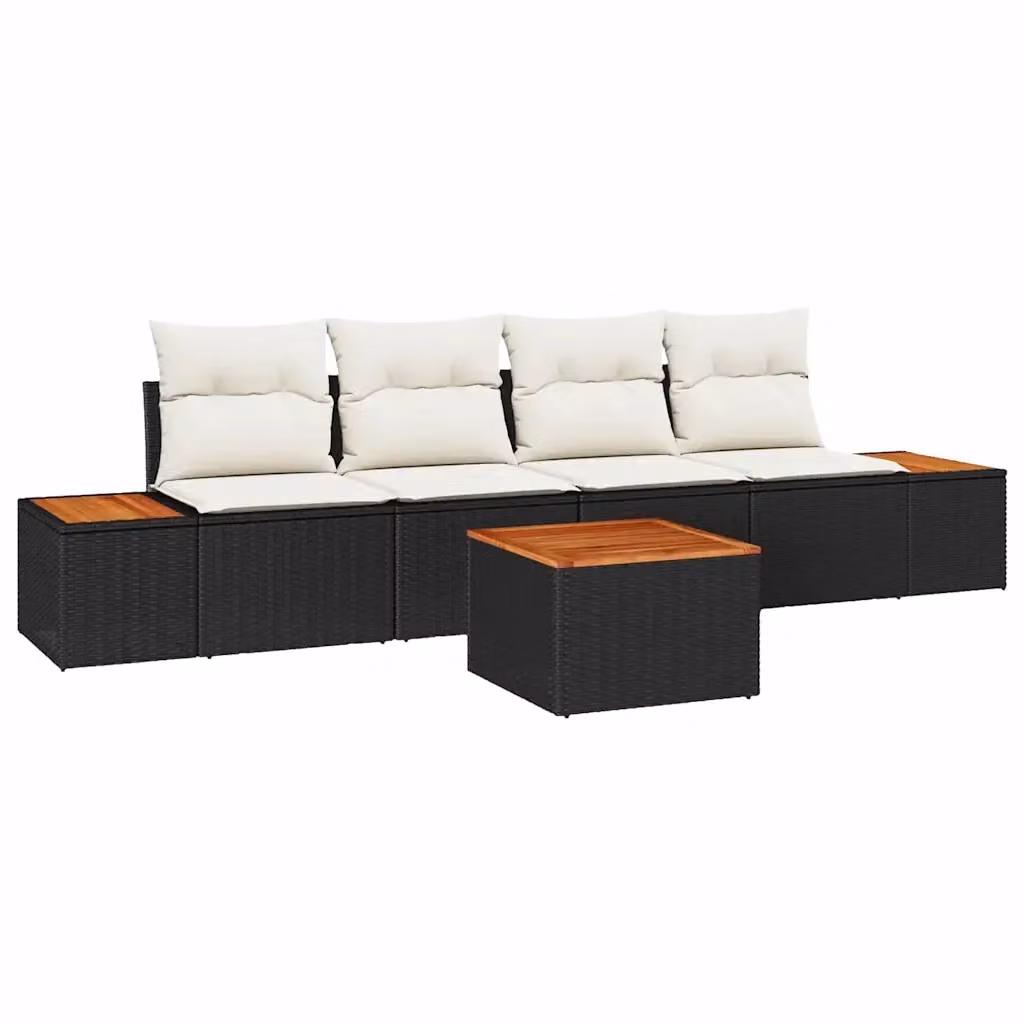 Set Divano da Giardino vidaXL 5 Pezzi in Polyrattan Nero con Cuscini e Tavolino – 2