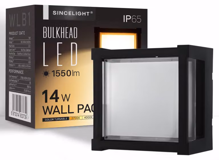 Lampada da parete esterna a LED, 14W, grado di protezione IP65, 1550 lumen, temperatura di colore regolabile da 2700K a 6000K, forma rettangolare