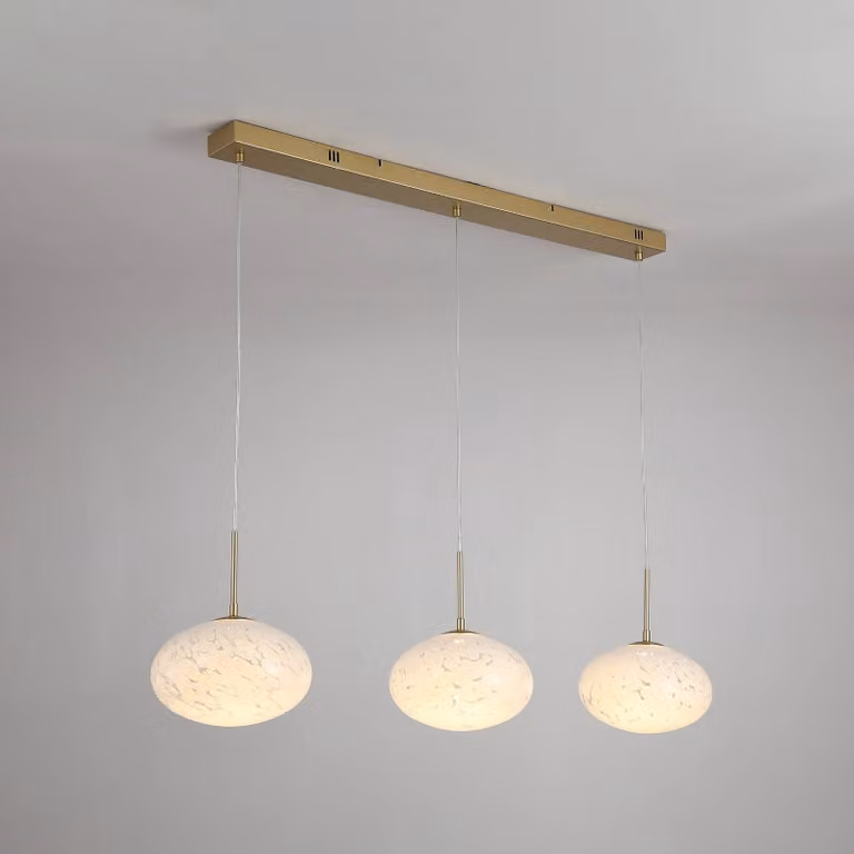 Searchlight Lampada LED a sospensione Confetti, lunghezza 115 cm, colore oro/bianco, vetro dimmerabile, Ottone / Oro, Soggiorno / Sala da pranzo, Vetro, Moderno