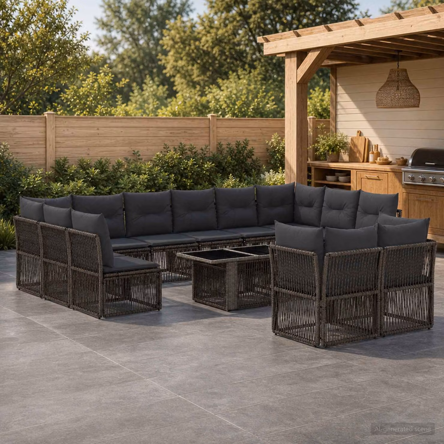 Set Divano da Giardino vidaXL 13 pz Grigio con Poltrona, Elementi Angolari e Tavolino da Esterno in Polyrattan e Acciaio con Cuscini Inclusi