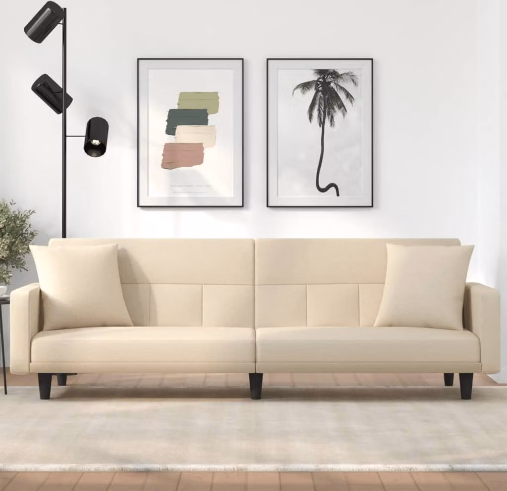 Maison Exclusive - Divano letto con cuscini, rivestito in tessuto color crema