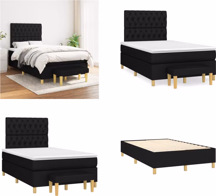 vidaXL Letto boxspring con materasso nero 120x200 cm in tessuto - Letto boxspring - Boxspringbetten - Bett - Schlafzimmermöbel