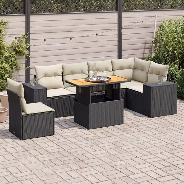 Set Divani da Giardino con Cuscini 7pz Nero Polyrattan 3327381