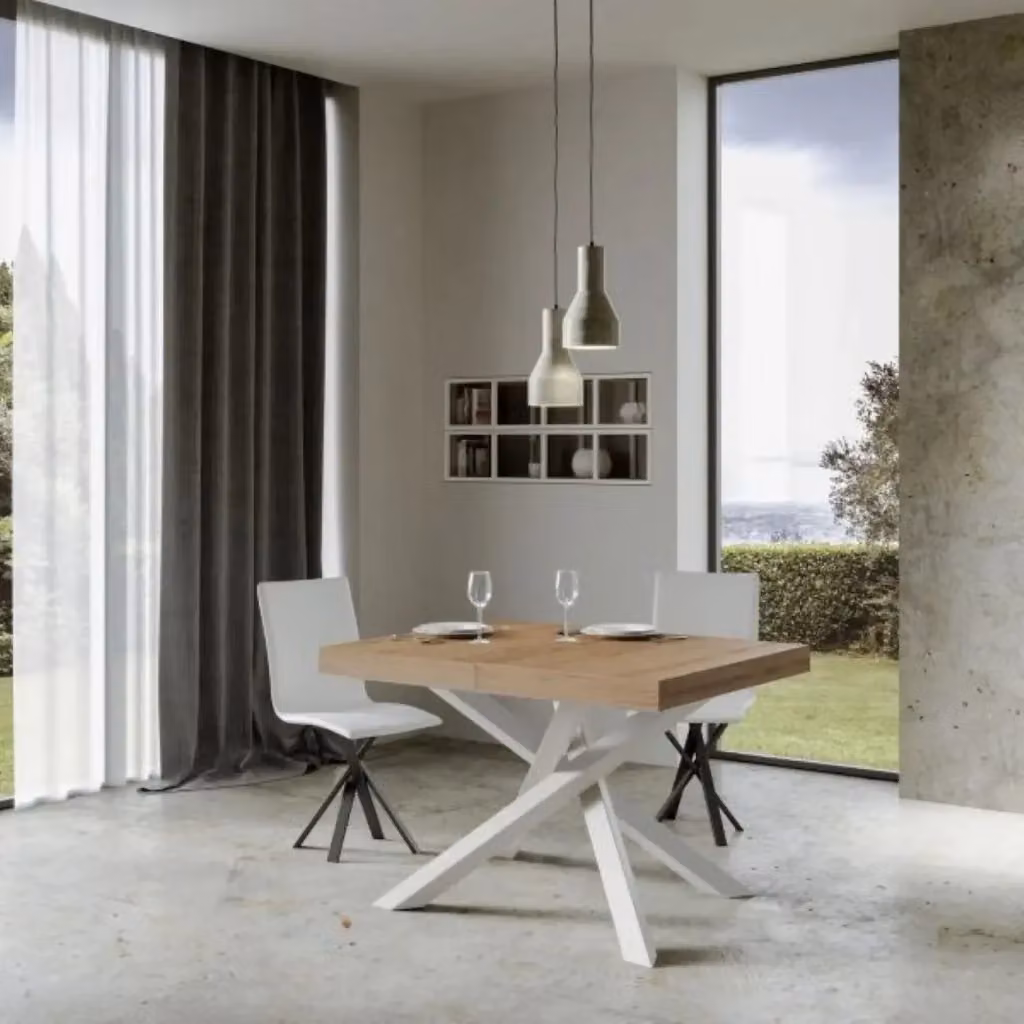 Tavolo allungabile Itamoby Volantis Premium in legno quercia e metallo bianco L/P/H: 120-224 x 90 x 77 cm – 2