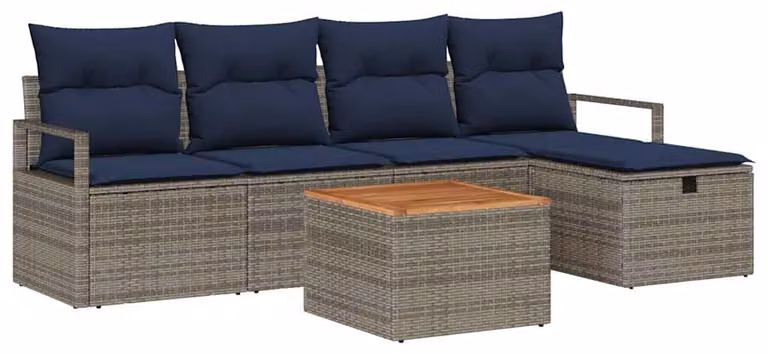 Set Divano da Giardino con cuscino 6 pcs Grigio polyrattan