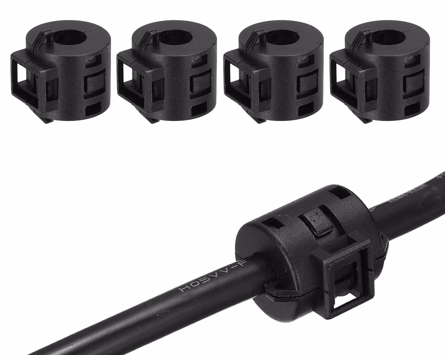 Set di 4 anelli ferromagnetici a clip, 8 mm, filtro EMI, colore nero