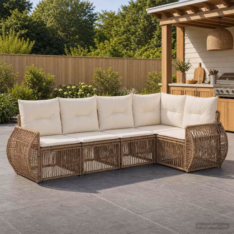 Maison Exclusive - Set da giardino composto da 5 pezzi. Divano da giardino in rattan sintetico, color beige e crema