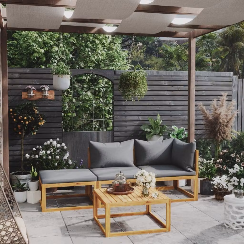 The Living Store Set da giardino 4 pezzi con cuscini in legno massiccio di acacia