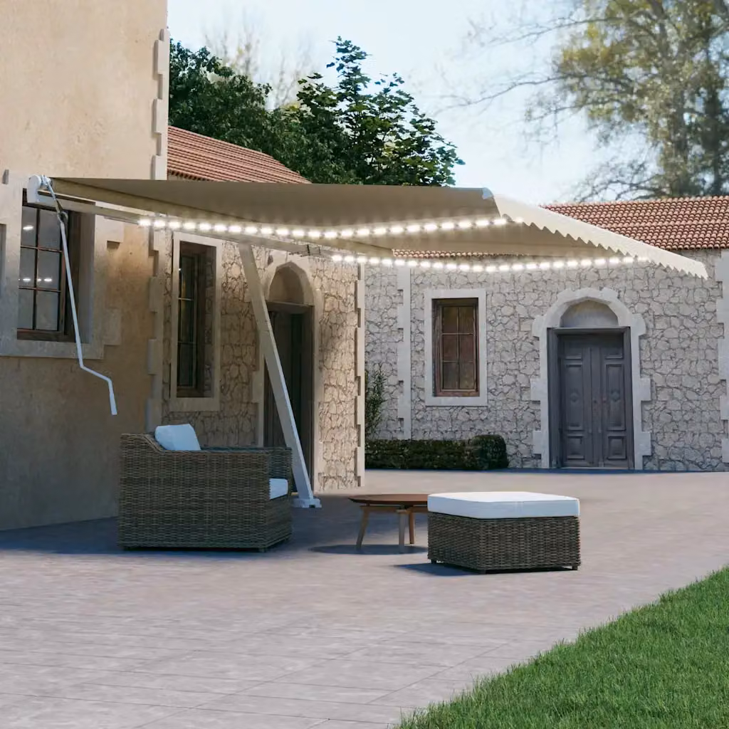 vidaXL Tenda da Sole Retrattile Manuale con LED 600x300 cm Crema