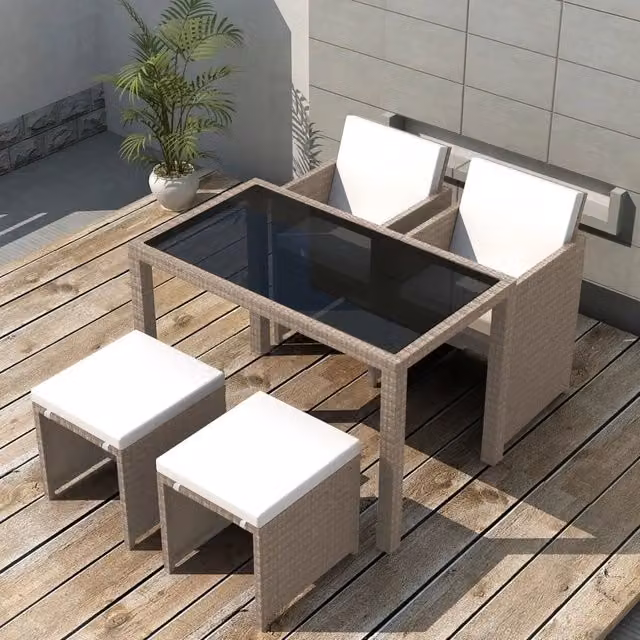 Set da Pranzo da Giardino 5 pz con Cuscini in Polyrattan Beige 42555