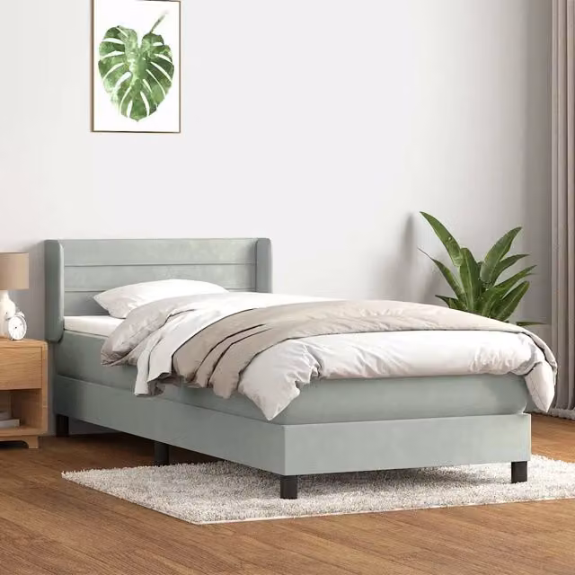 Letto Ibrido vidaXL con Giroletto a Molle e Materasso in Velluto Grigio Chiaro e Bianco L: 83 cm, P: 213 cm, H: 30 cm – 1