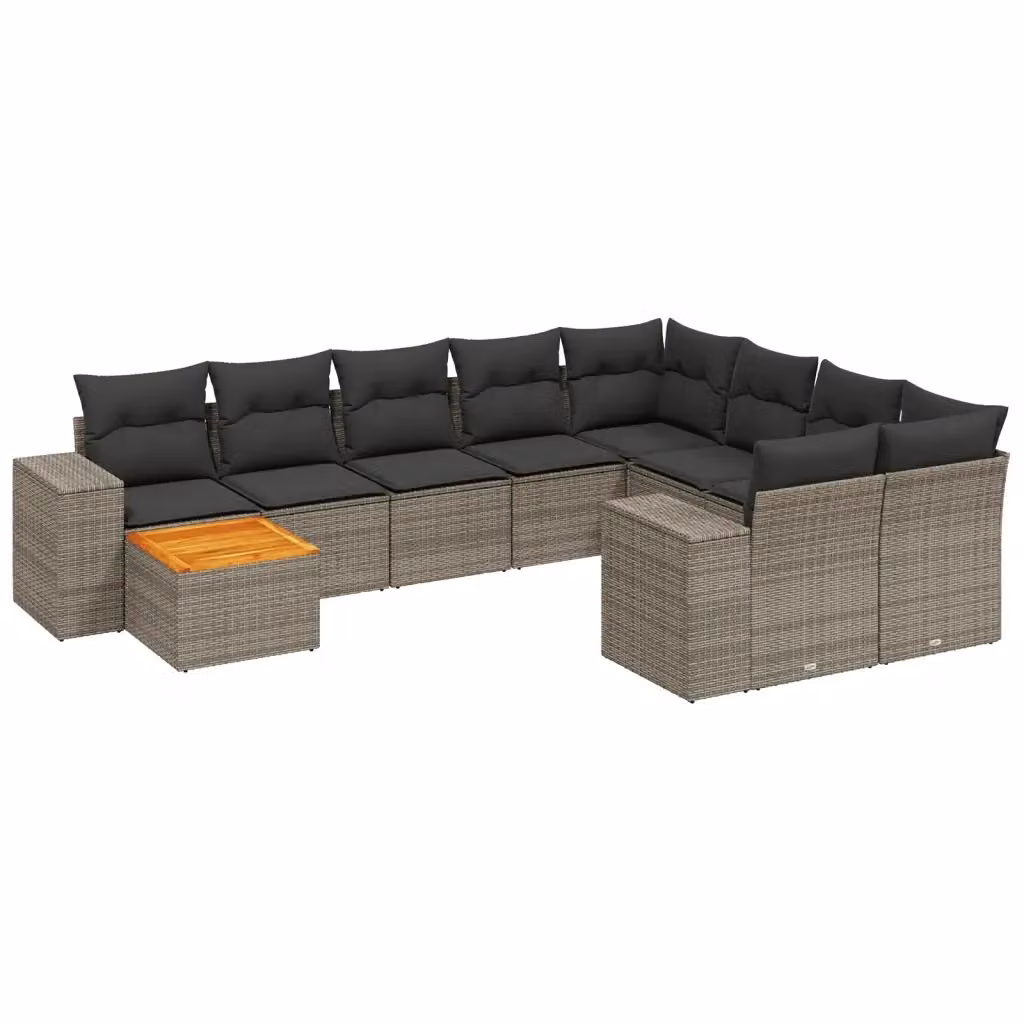 Set Divano da Giardino vidaXL 10 pz in Polyrattan Grigio con Cuscini e Tavolino – 2