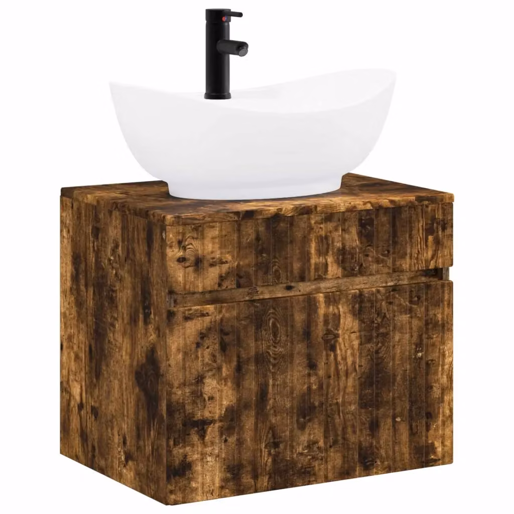 Set di mobili per il bagno sospeso vidaXL in legno rovere color marrone con finitura opaca e design minimalista L/P/H: 59 x 44,5 x 27,5 cm – 2