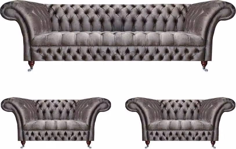 Modern Grau Chesterfield Sofagarnitur 3+1+1 Sitzer Luxuriöse Wohnzimmer