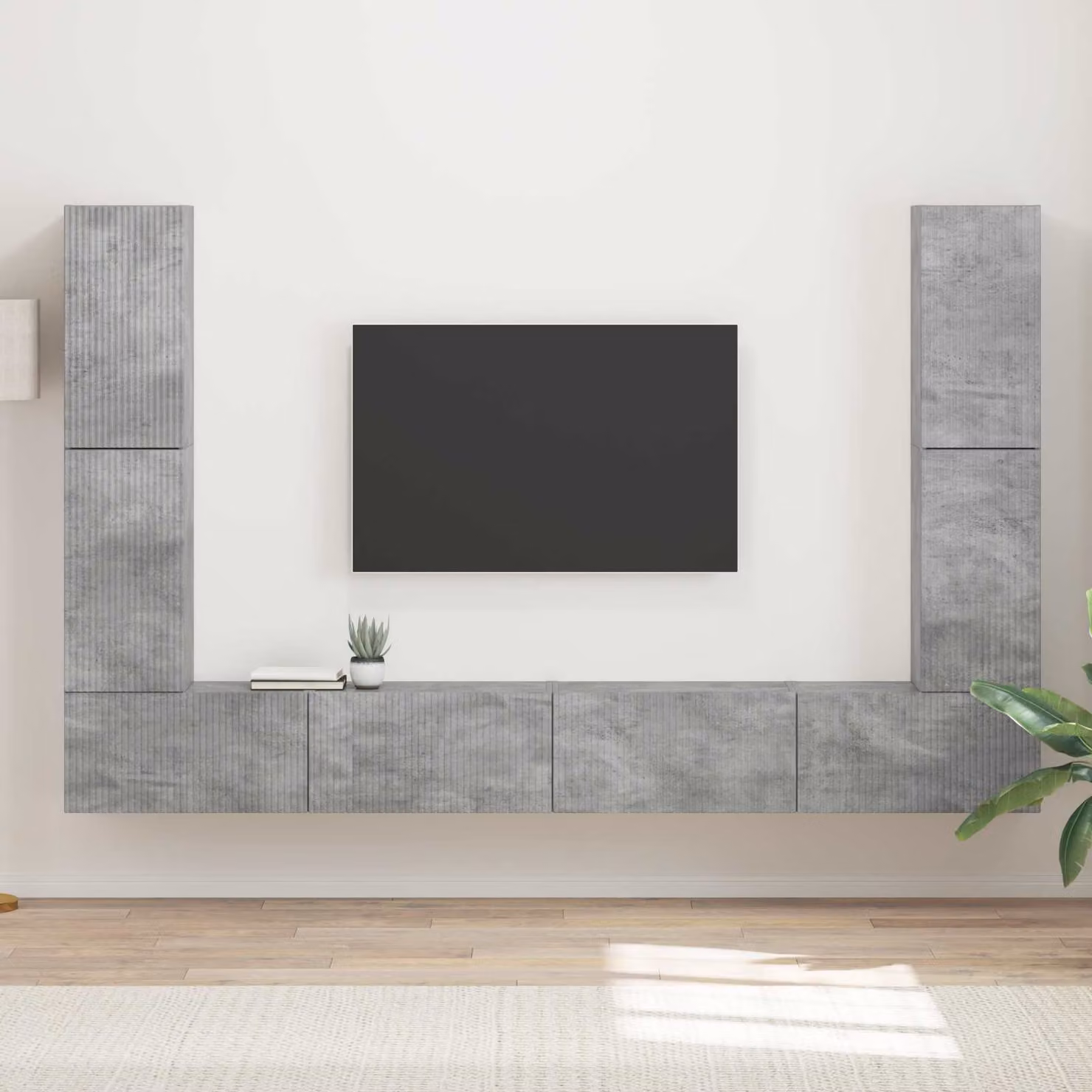 Set mobile TV moderno vidaXL da 8 pezzi in legno MDF grigio cemento con montaggio a parete