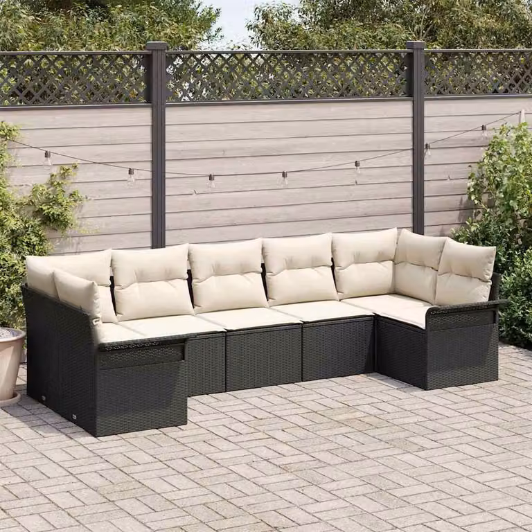 Maison Exclusive - Set Divano da Giardino con cuscino 7 pcs Nero Poly Rattan