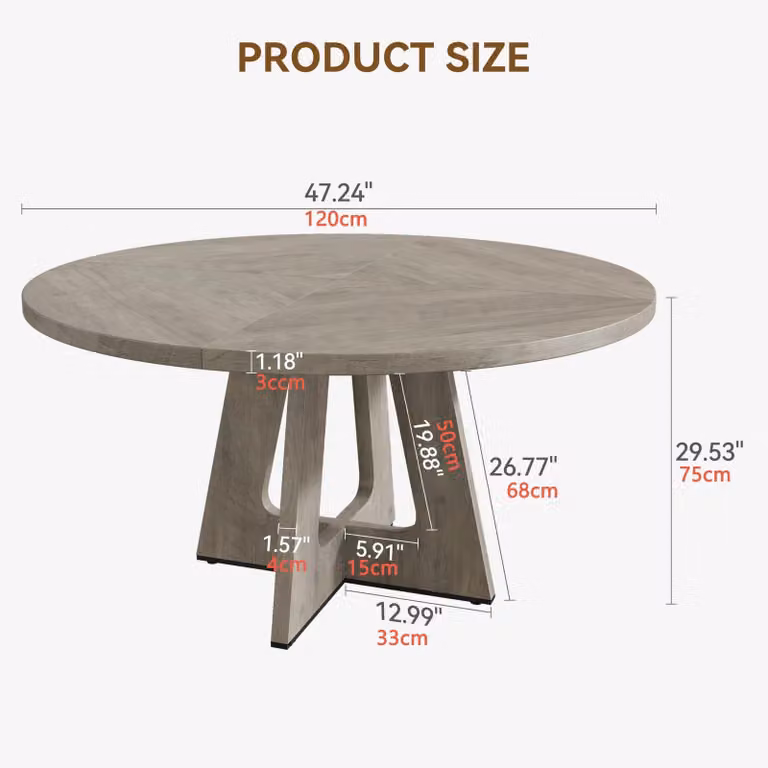 Tavolo da pranzo - Tavolo da cucina rotondo da 120 cm - Piano e gambe in legno - Per 4-6 persone - Stile moderno - Da montare - Grigio