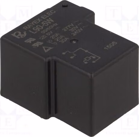 1 relè: bobina elettromagnetica, alimentazione: 5 VDC, corrente: 30 A, serie: L90, modello: L90-5W, tipo: elettromagnetico