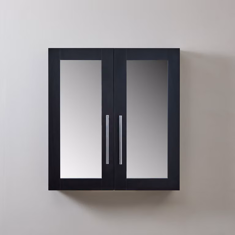 Mobiletto a Specchio da 900mm x 650mm Nero Grigio - Completo di Maniglie Moderne a Barra Cromate - Cluo