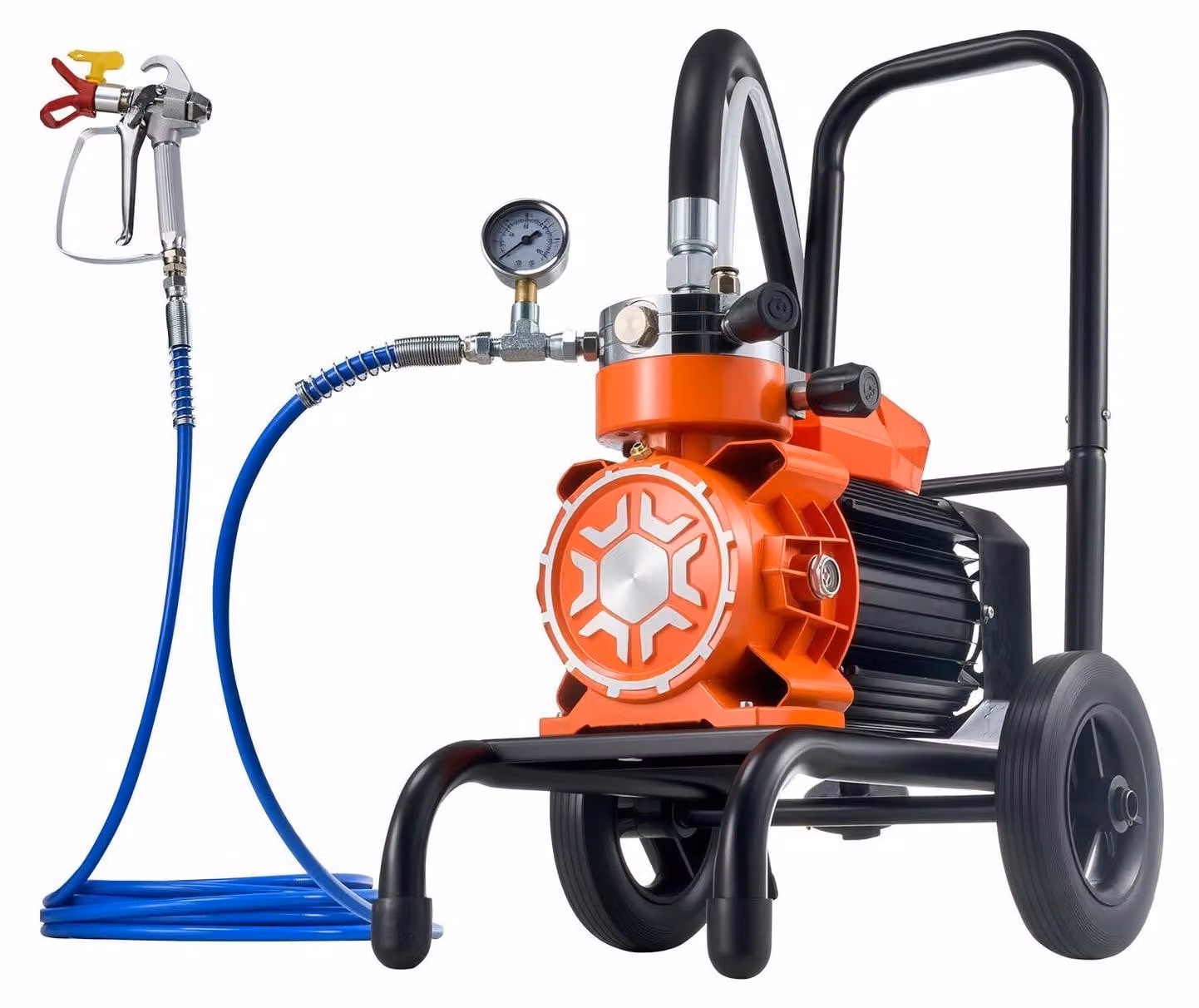 Spruzzatore di vernice airless a membrana, spruzzatore di vernice airless su carrello da 900 W ad alta efficienza, alta pressione da 2200 psi, con asta di prolunga, ago di pulizia e spazzola, per lavori di verniciatura di interni ed esterni