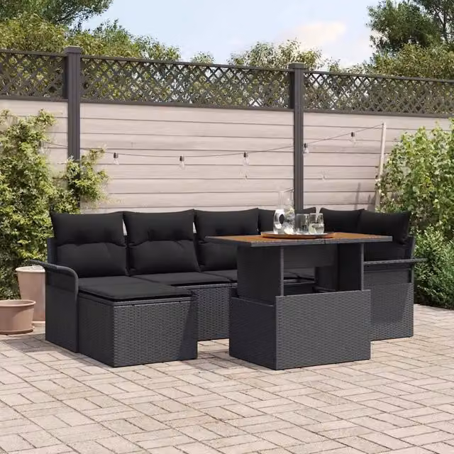 Set Divano da Giardino 7 pz Nero polyrattan 3349358