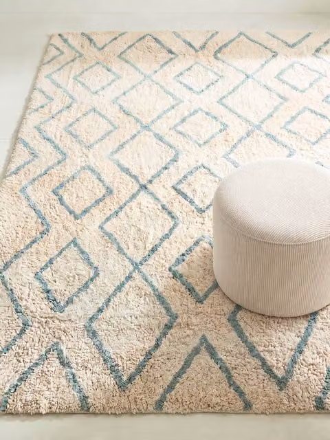 Tappeto per bambini Moibu Kenay Home in cotone con motivo diamonds rettangolare, colori blu, verde e beige, L: 150 cm x P: 100 cm