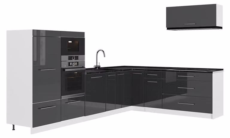 Cucina angolare completa Vicco Fame-Line Antracite lucido/Bianco 327 x 227 cm, PL Antracite, Model 64416