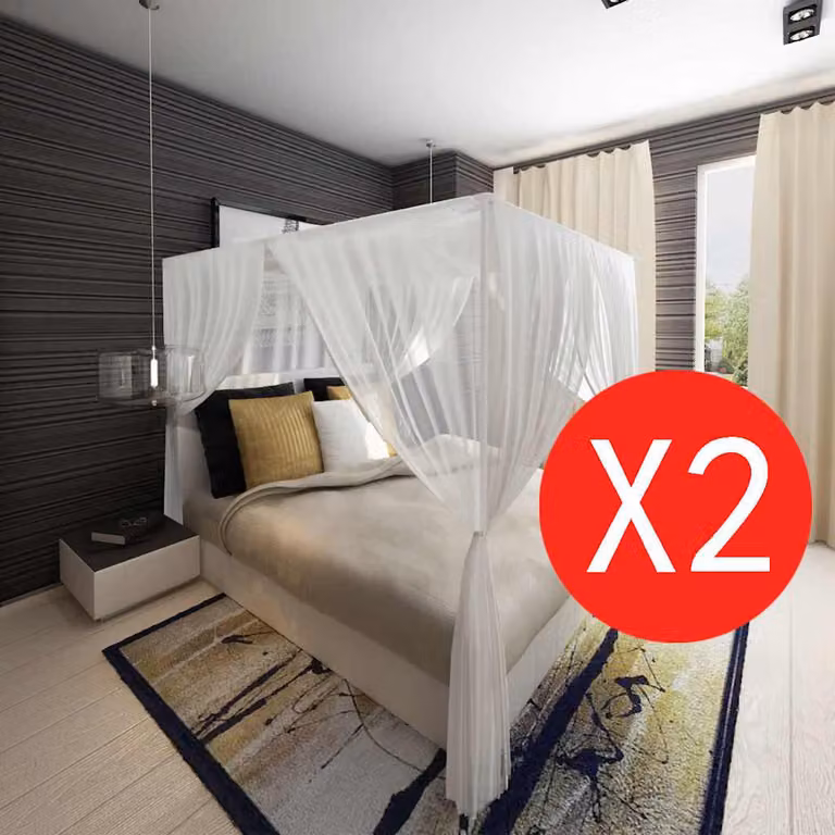 Set di 2 zanzariere quadrate per letto con aperture vidaXL, colore bianco, per adulti