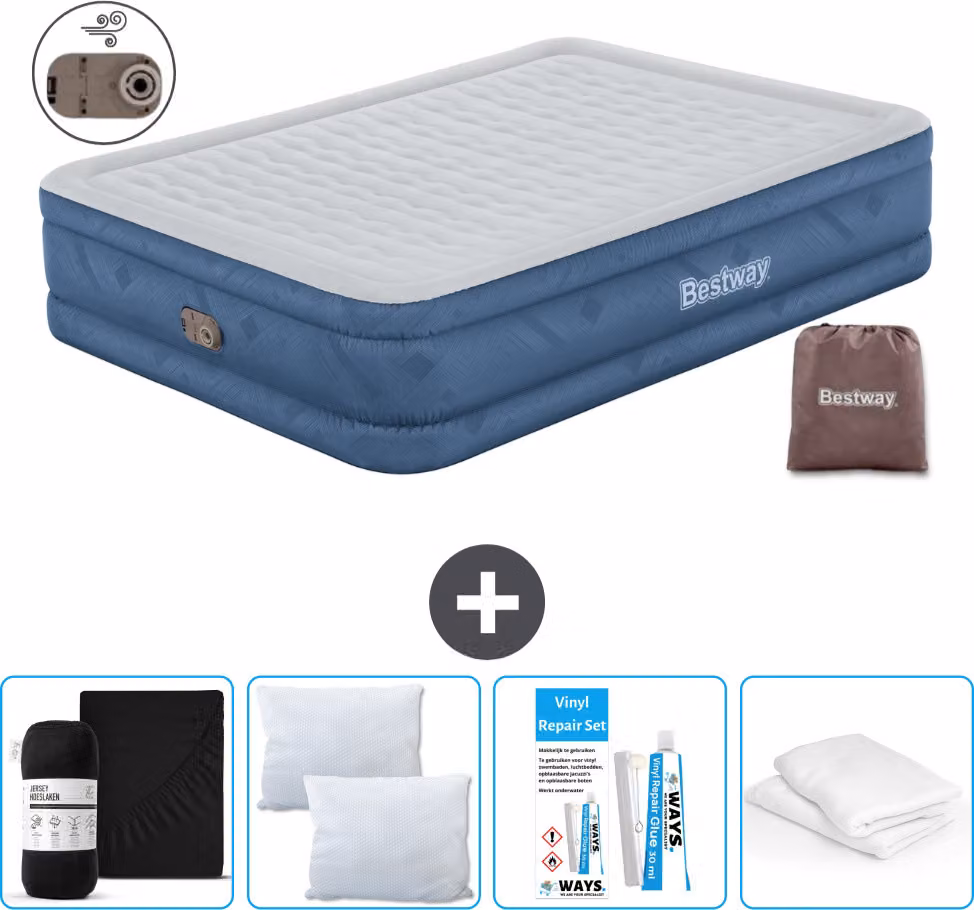 Materasso gonfiabile Bestway - 2 persone - 152 x 203 x 46 cm - Grigio - Accessori inclusi