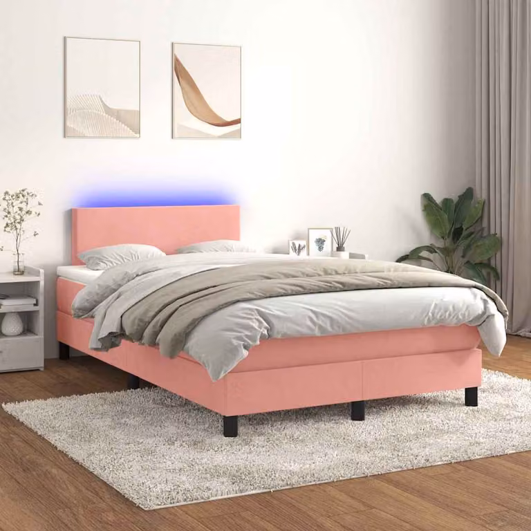 Letto a Molle con Materasso e LED vidaXL in Velluto Rosa, L/P/H: 120 x 200 x 78 cm