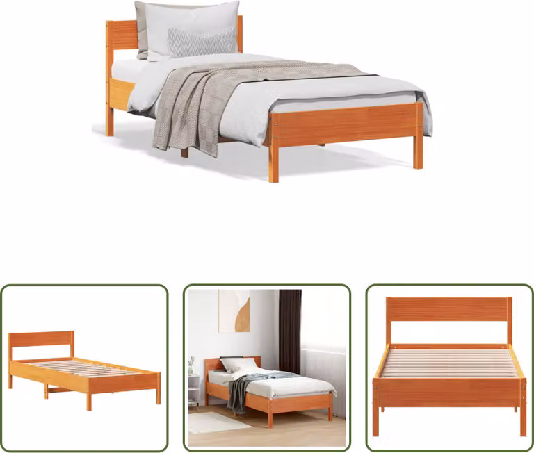 The Living Store letto in legno massiccio senza materasso cera marrone 90x200 legno di pino