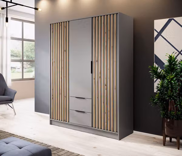 Armadio "Nelly" ad ante battenti grigio rovere Artisan larghezza 155 cm