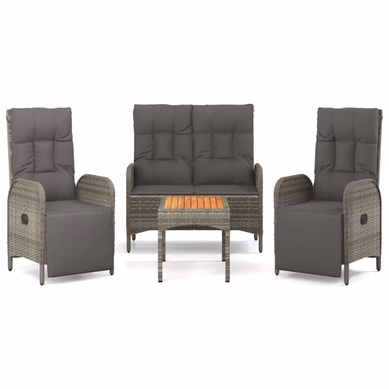 Set da Pranzo da Giardino 4 pz con Cuscini in Polyrattan Grigio