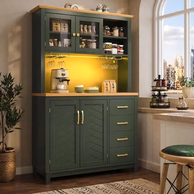 Credenza 105.5x40x180 cm con luce LED MDF verde
