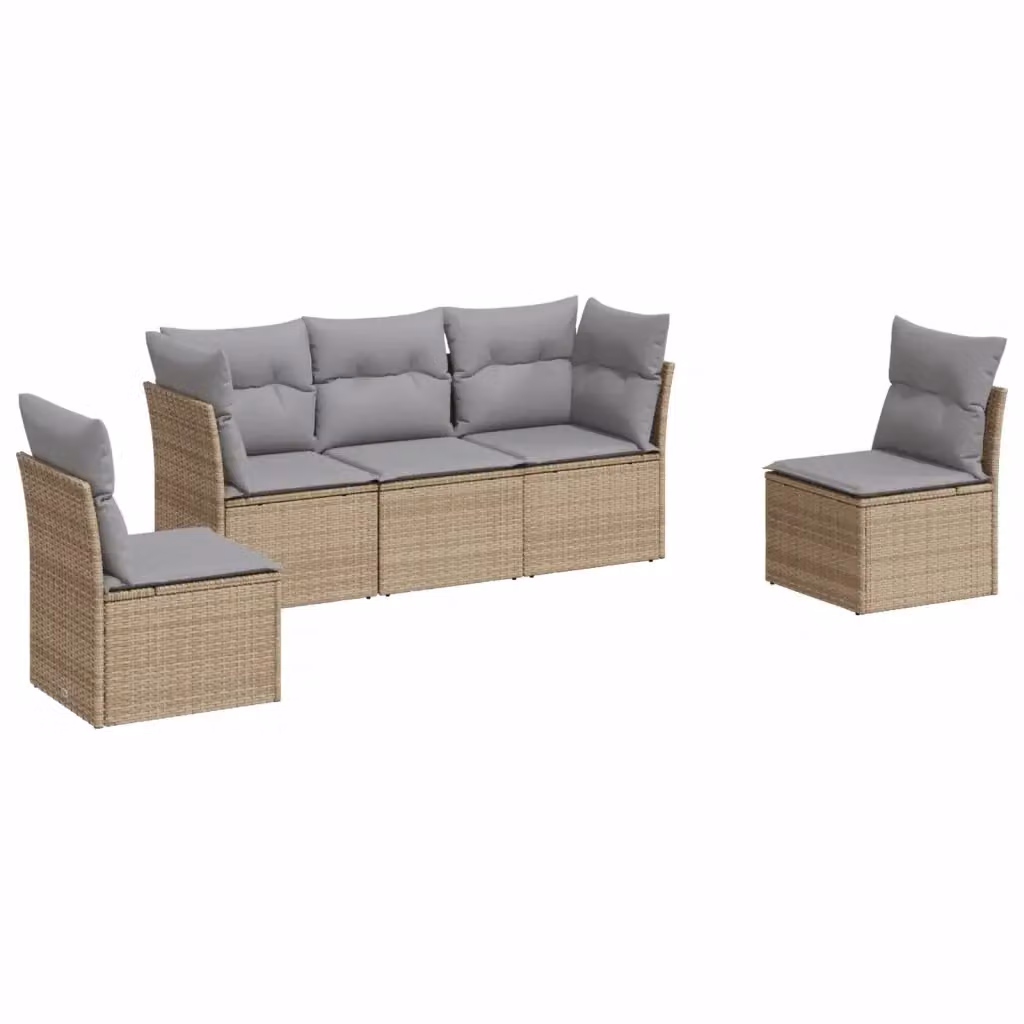 vidaXL Set Divano da Giardino a L con Cuscini Beige e Grigio in Polyrattan e Acciaio – 2