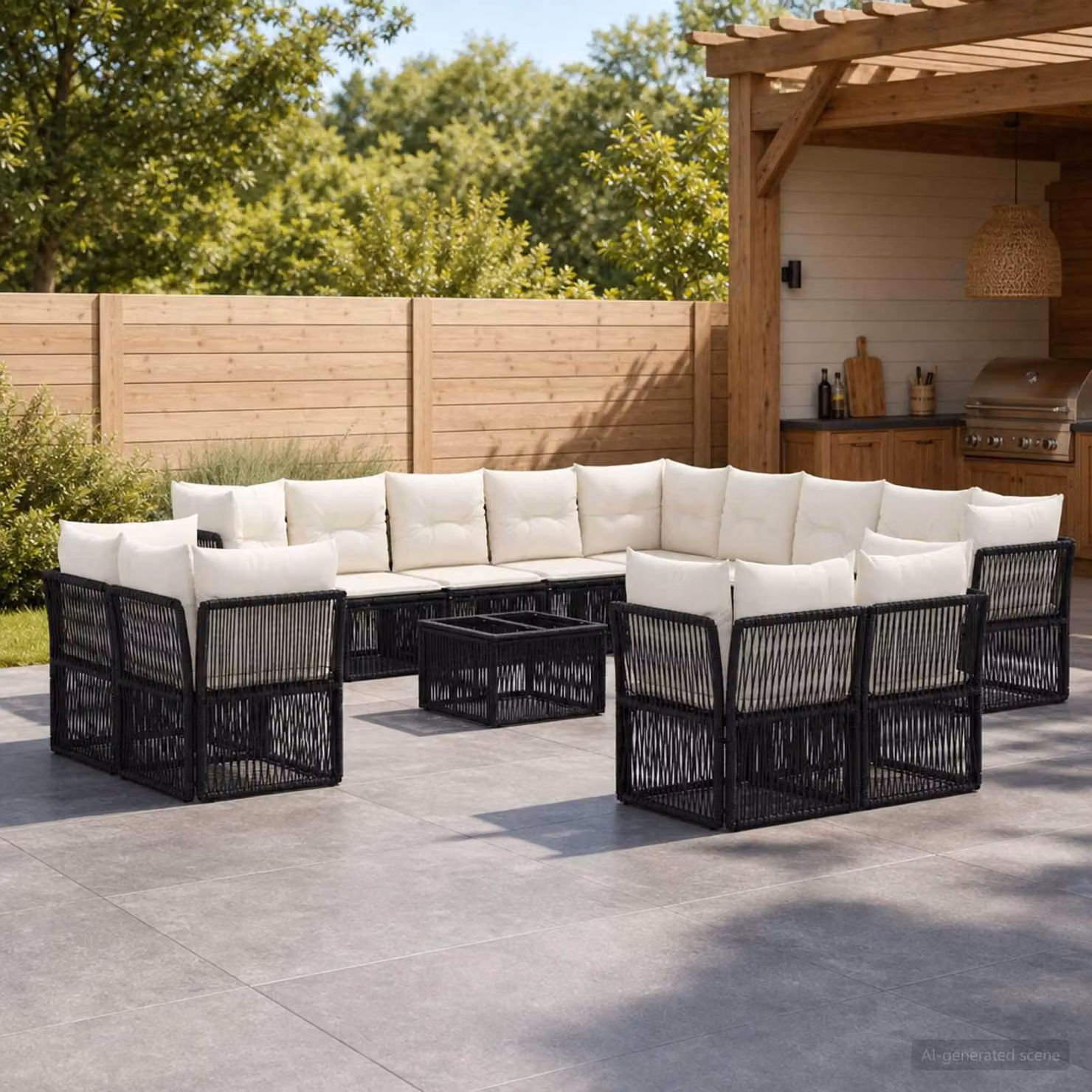 Maison Exclusive - Set da giardino composto da 14 pezzi, divano in rattan sintetico nero