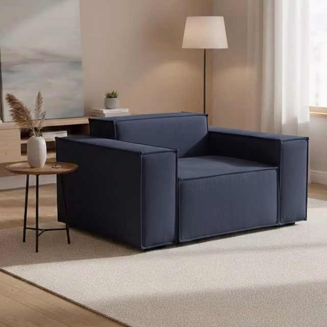 Poltrona relax Rodonite Talamo Italia in tessuto blu con struttura in legno, L: 160 cm, P: 95 cm, H: 70 cm