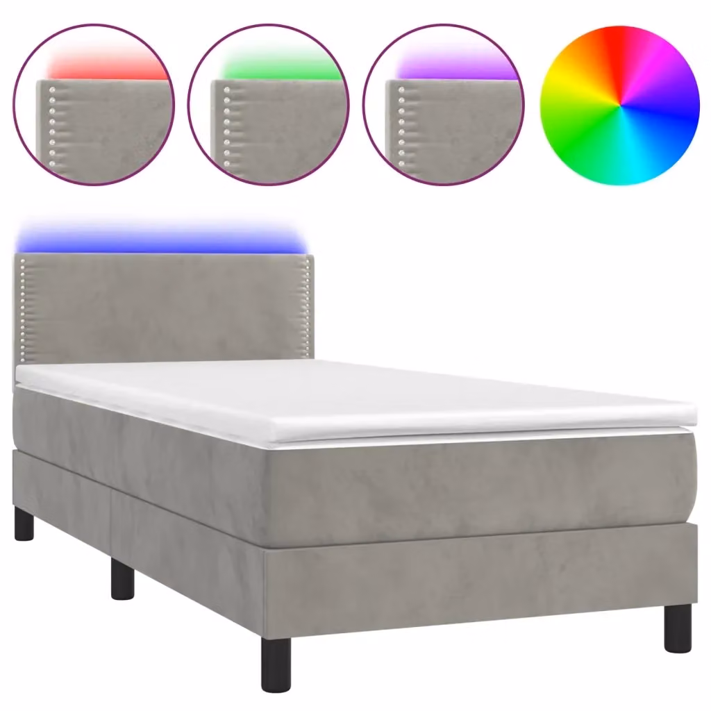 Letto Ibrido con Materasso e Illuminazione LED vidaXL in Velluto Grigio e Bianco L/P/H: 90 x 190 cm – 2