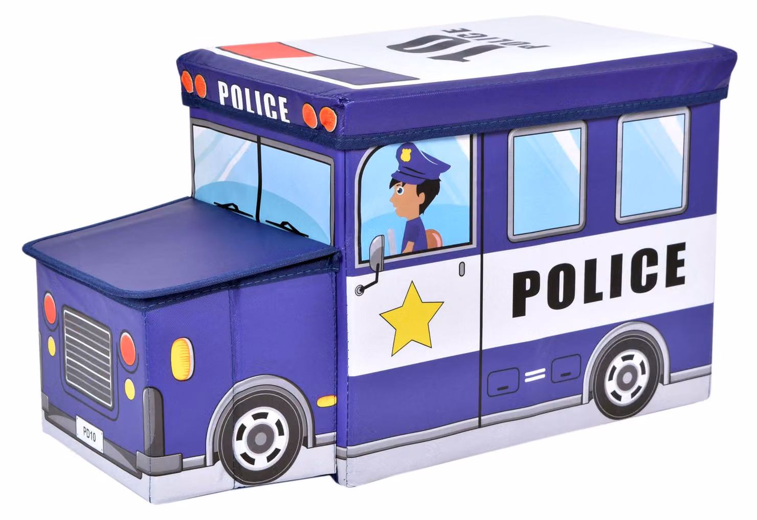 Scatola di giocattoli, auto della polizia, colore blu