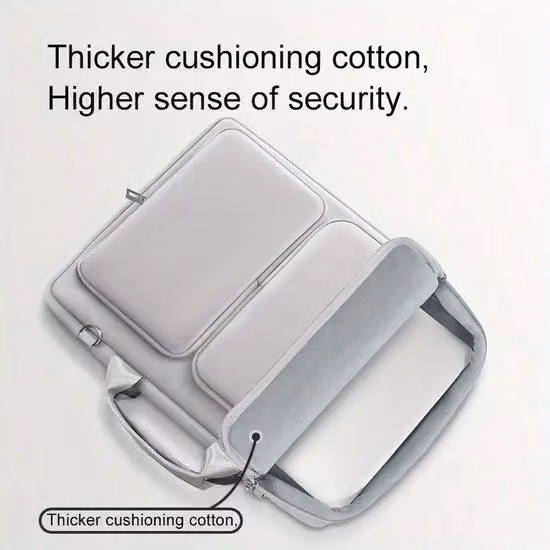 Borsa da ufficio leggera con diversi scomparti, adatta a laptop da 14 pollici, con scomparto imbottito e design grigio