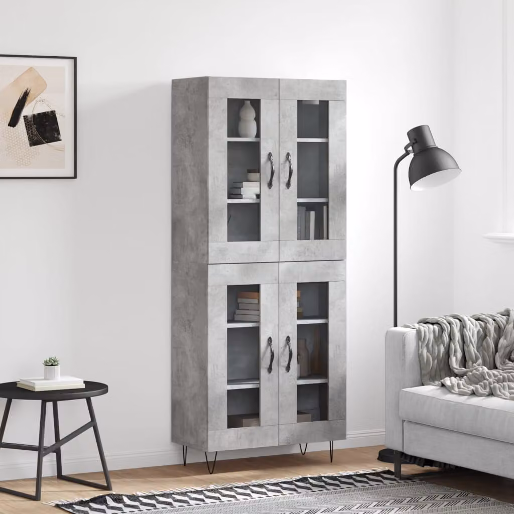 Credenza moderna vidaXL in legno, vetro e metallo, colore grigio, L: 69,5 cm, P: 34 cm, H: 180 cm