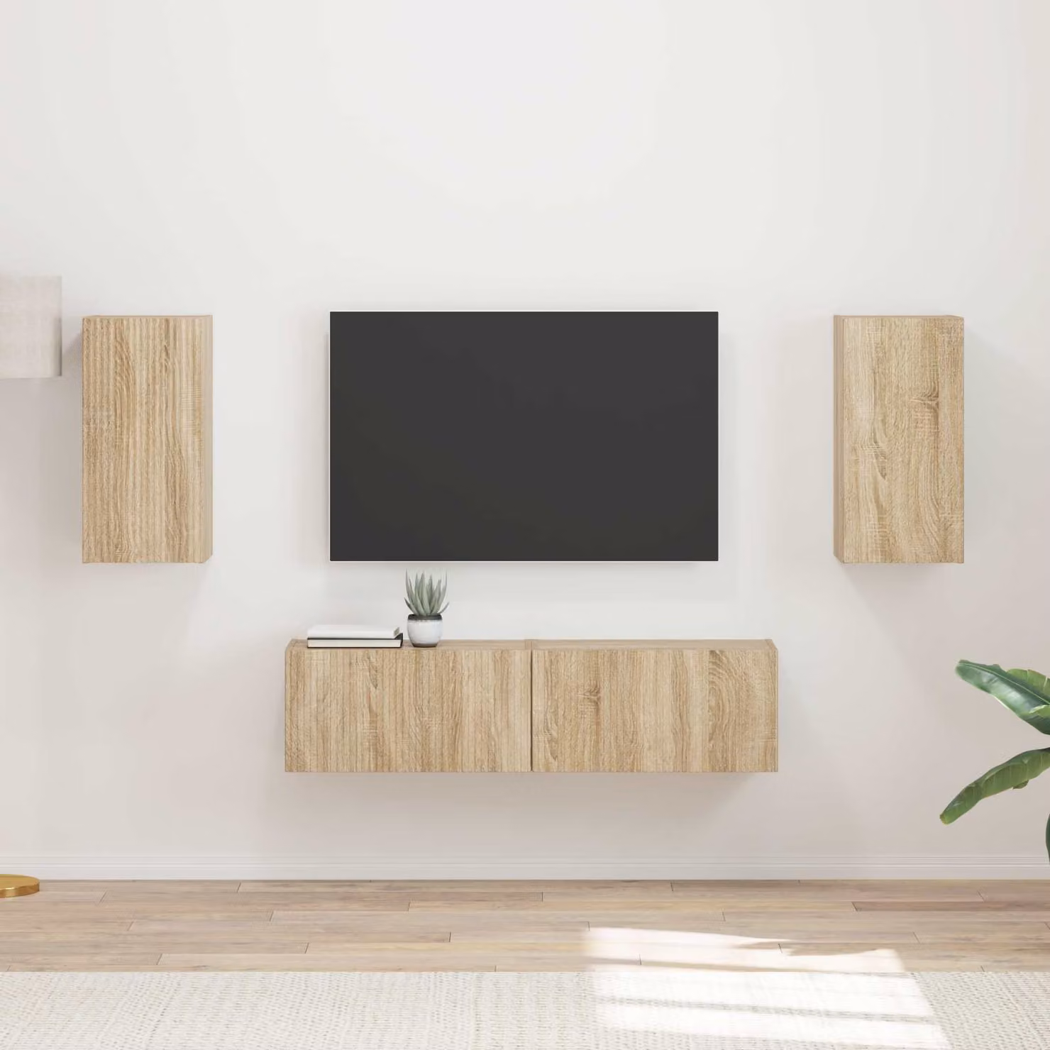 Set mobile TV moderno vidaXL in 4 pezzi color rovere e beige in legno MDF per soggiorno