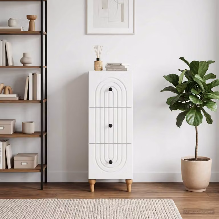 Carrello mobile con cassetti vidaXL bianco con ruote in legno ingegnerizzato e metallo L/P/H: 33 x 34,5 x 90 cm