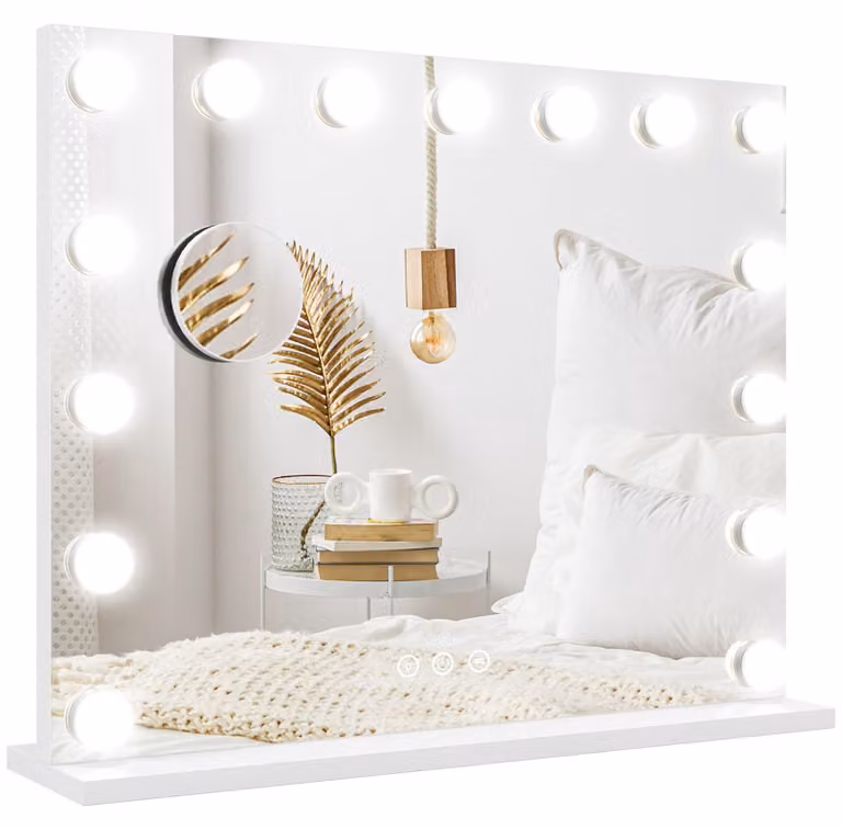 HOMCOM Specchio Hollywood con illuminazione regolabile Specchio da trucco con 15 LED