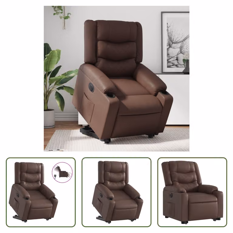 The Living Store Poltrona relax con supporto elettrico in Pelle finta marrone