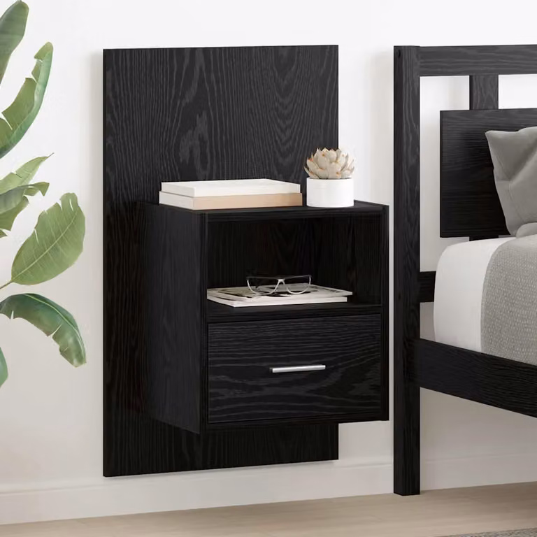 Set di 2 Armadi da Notte vidaXL in MDF Rovere Nero, L 50 cm x P 32.5 cm x H 80 cm